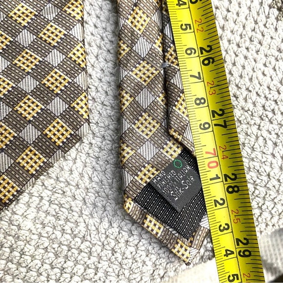 PASSIONE 100% Italian Silk Earth-Toned Checkered Pattern Tie Light Summer Colour - Picture 5 of 5